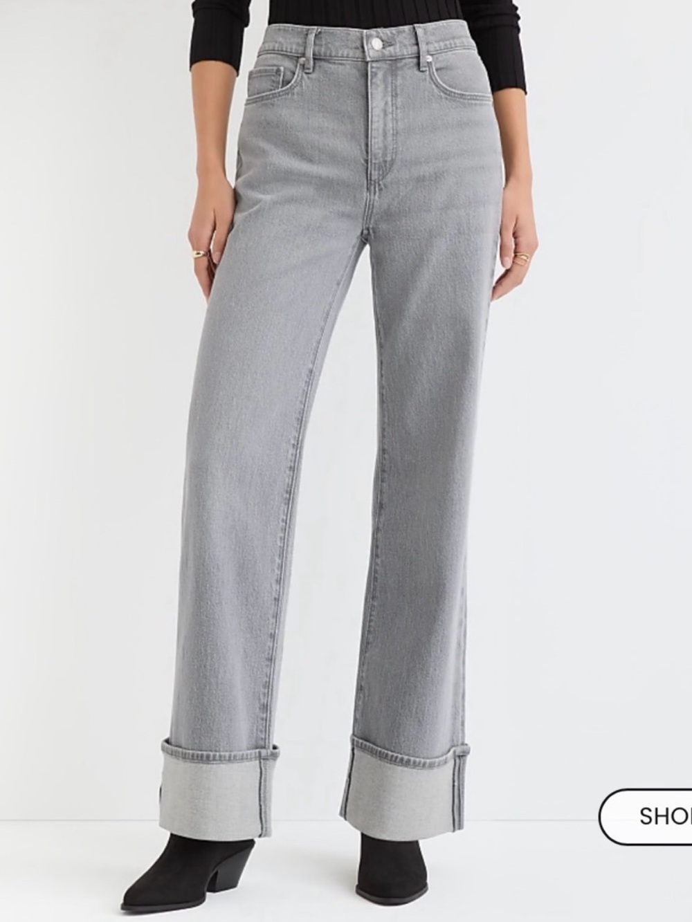 LOFT Cuffed High Rise Wide Leg Jeans in Light Gray - Size 32/14